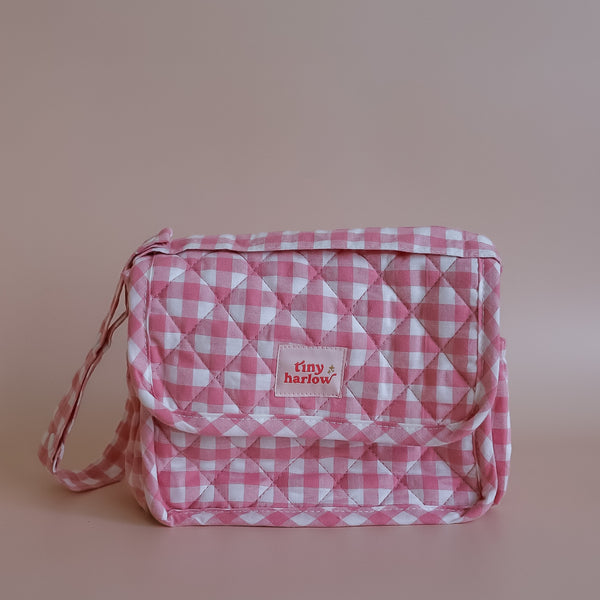 Tiny Harlow Convertible Dolls Nappy Bag Set - Pink Gingham