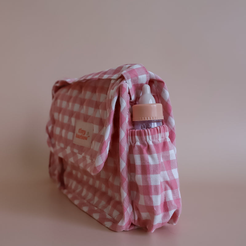 Tiny Harlow Convertible Dolls Nappy Bag Set - Pink Gingham