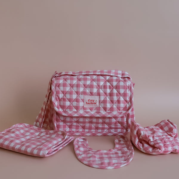 Tiny Harlow Convertible Dolls Nappy Bag Set - Pink Gingham