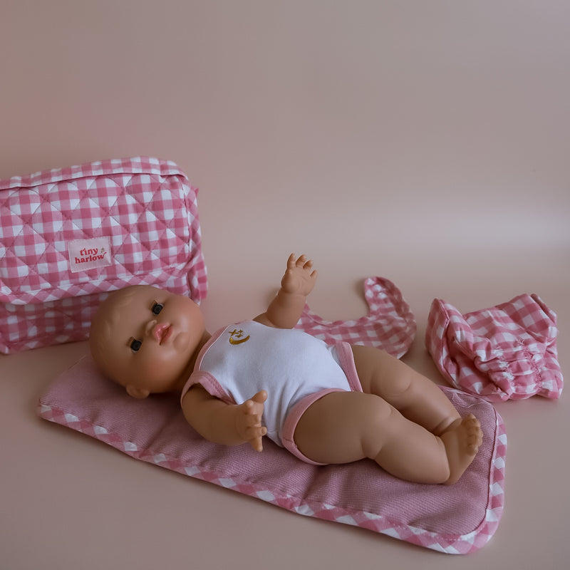 Tiny Harlow Convertible Dolls Nappy Bag Set - Pink Gingham