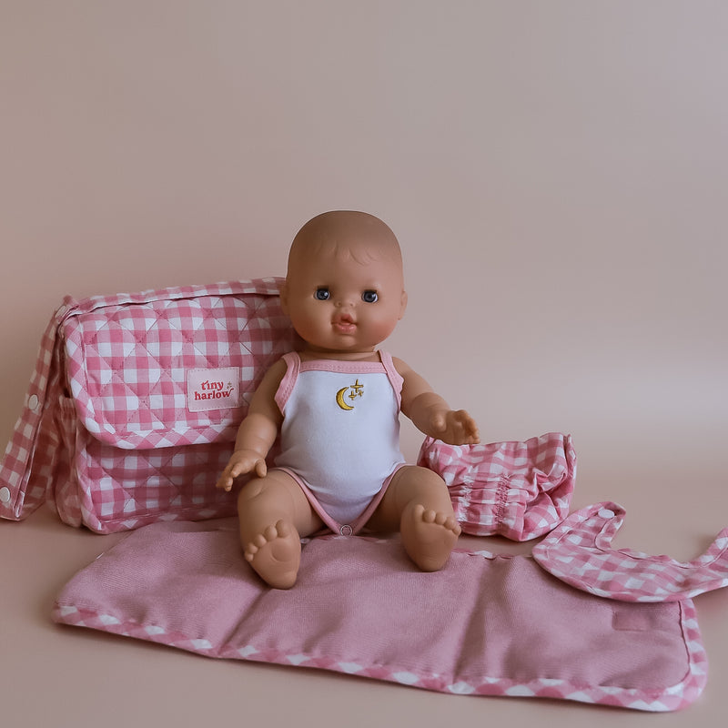 Tiny Harlow Convertible Dolls Nappy Bag Set - Pink Gingham