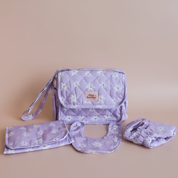 Tiny Harlow Convertible Dolls Nappy Bag Set - Lilac Daisy