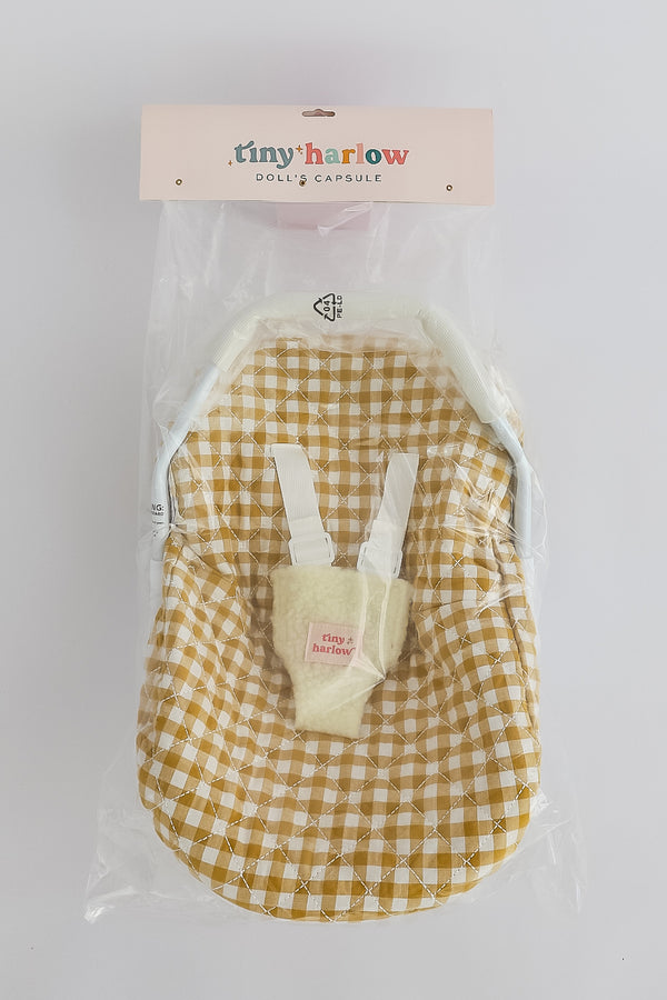 Tiny Harlow Dolls Car Seat Capsule - Mustard Gingham