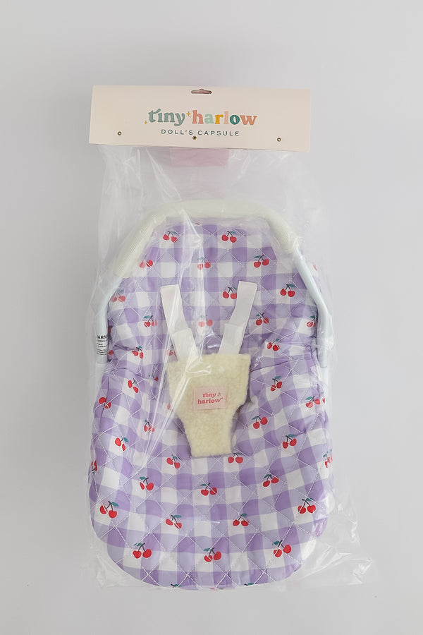 Tiny Harlow Dolls Car Seat Capsule - Cherry Gingham