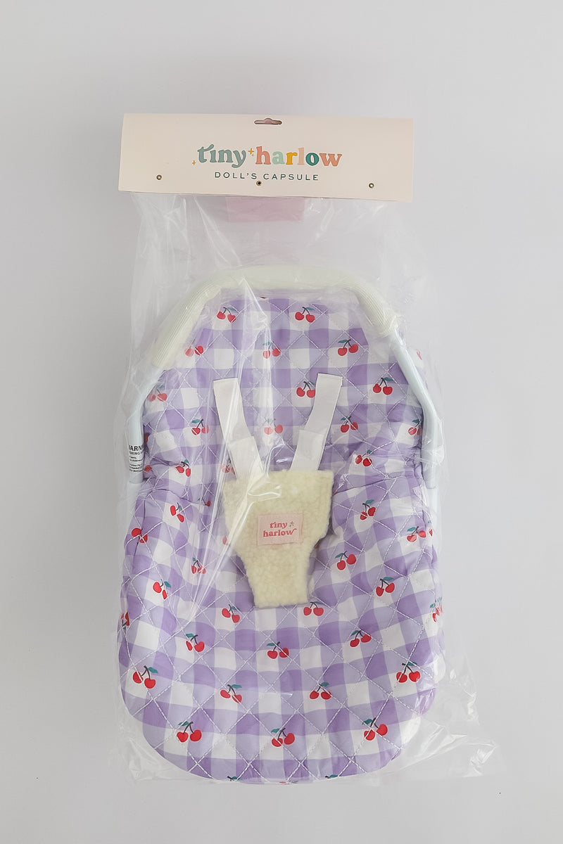 Tiny Harlow Dolls Car Seat Capsule - Cherry Gingham