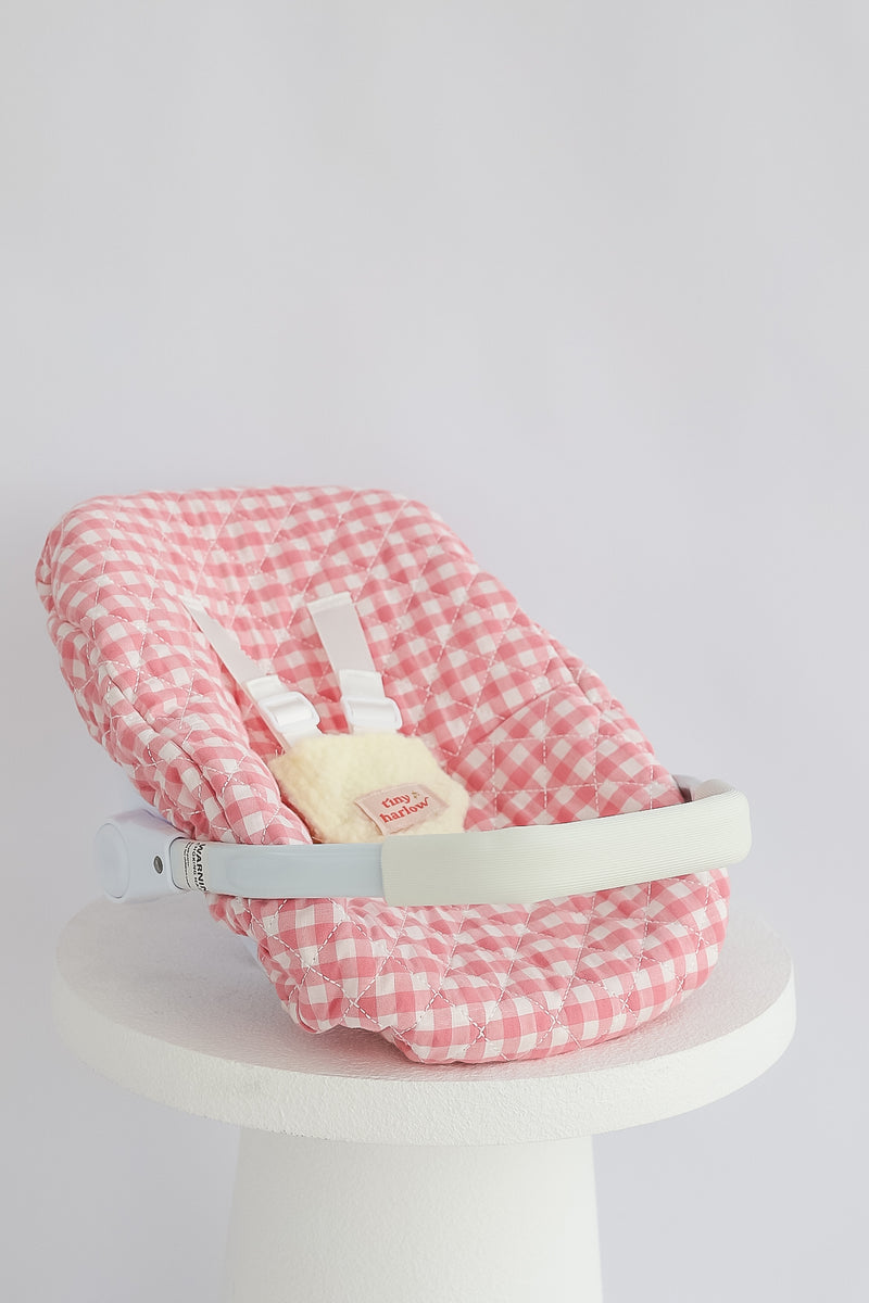 Tiny Harlow Dolls Car Seat Capsule - Pink Gingham