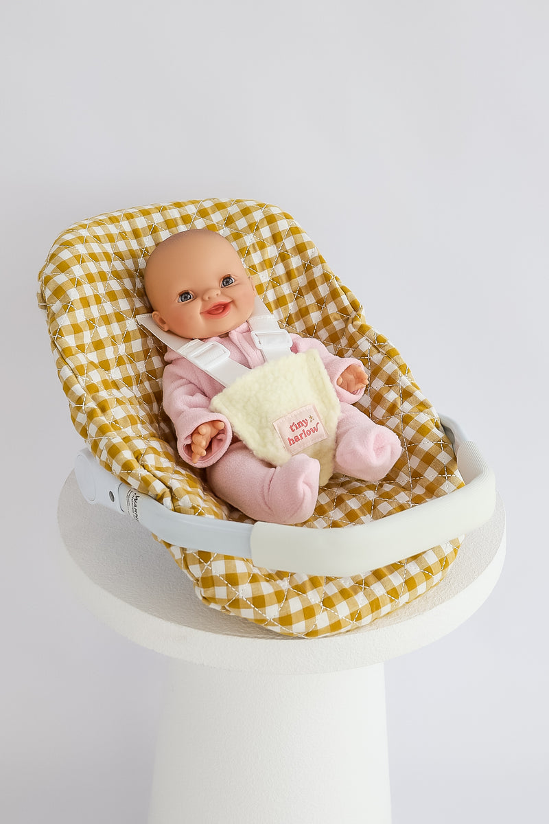 Tiny Harlow Dolls Car Seat Capsule - Mustard Gingham