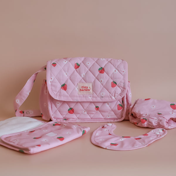 Tiny Harlow Convertible Dolls Nappy Bag Set - Strawberry Picnic