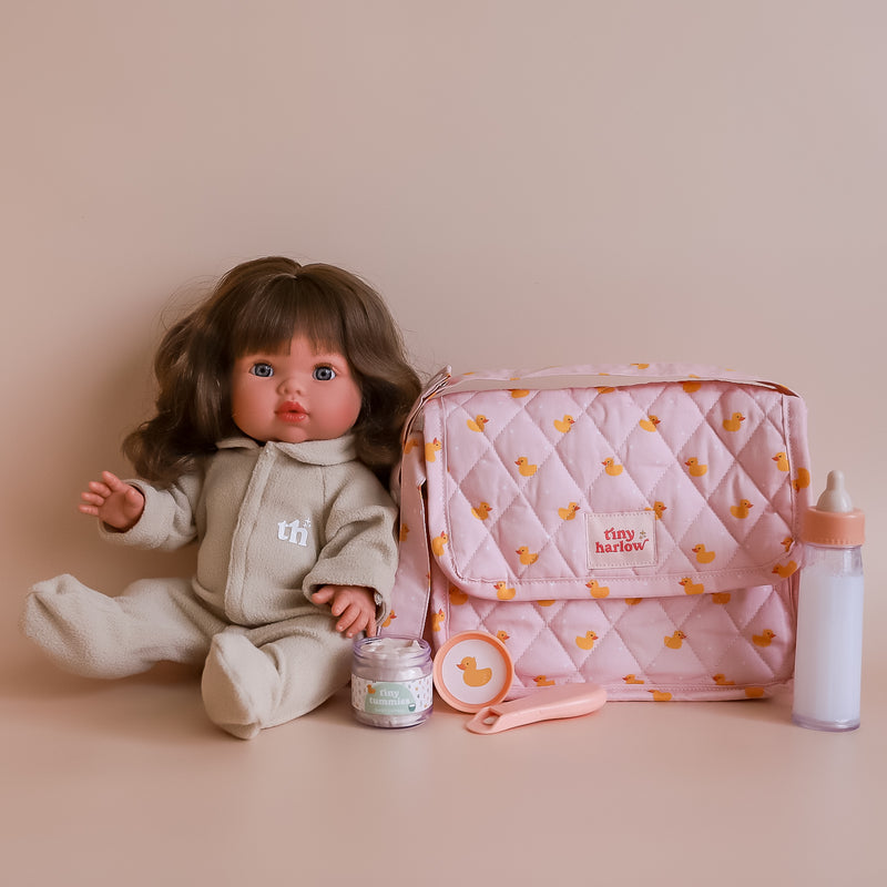 Tiny Harlow Convertible Dolls Nappy Bag Set - Pink Ducky