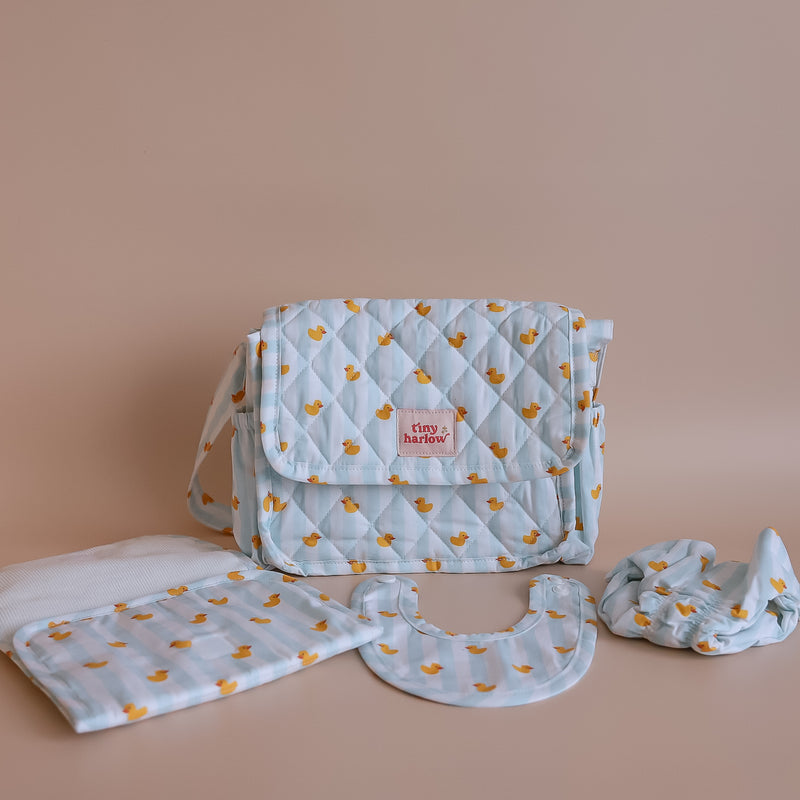 Tiny Harlow Convertible Dolls Nappy Bag Set - Blue Ducky