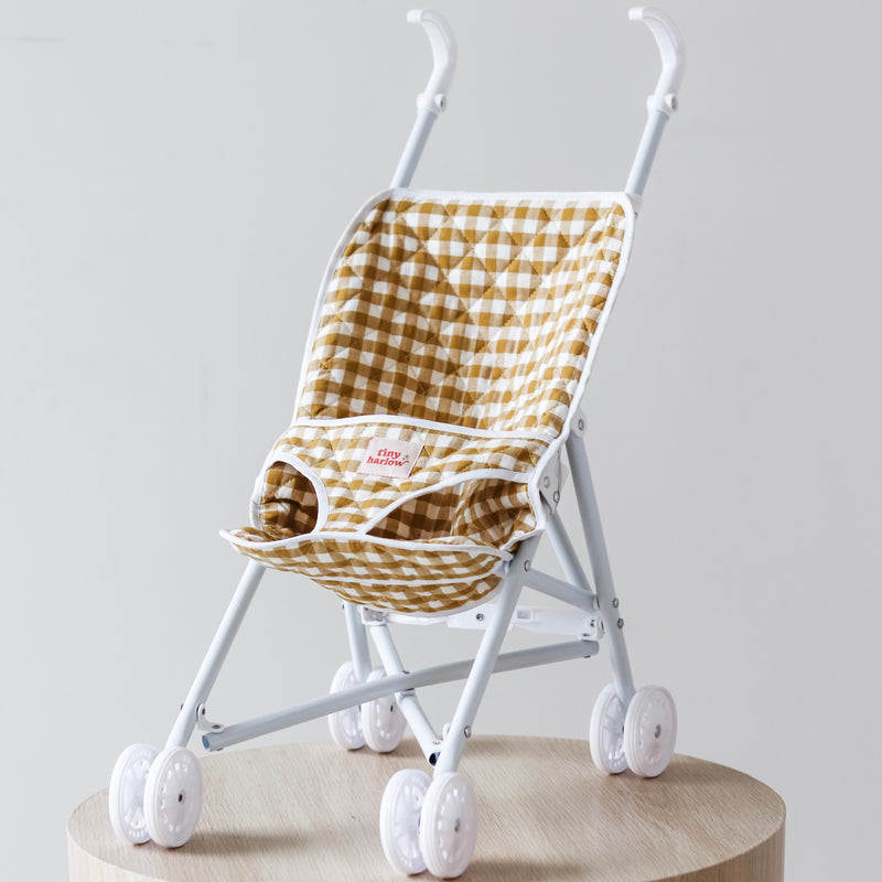 Tiny Harlow Folding Doll's Stroller - Mustard Gingham 